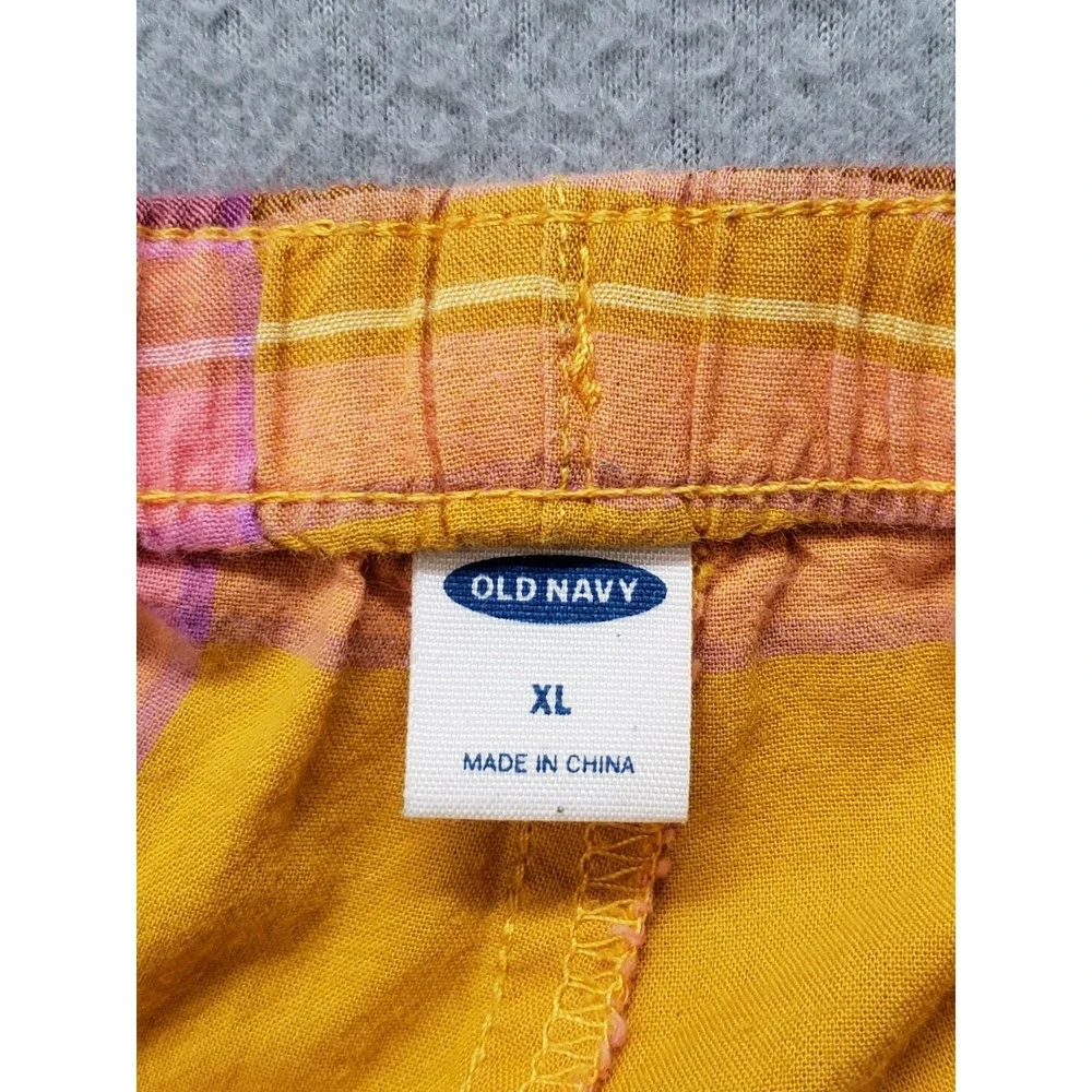 Old Navy Women Pajama Pant XL Yellow Plaid 100% Cotton Drawstring High Rise City